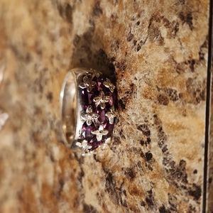 925 silver Lorenzo Rosenite Crystal Garnet East West Flower Ring